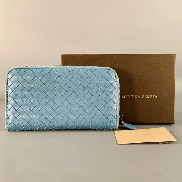 BOTTEGA VENETA Blue Woven Intrecchiato Leather Zipper Checkbook Wallet - Picture 9 of 9